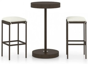 3 részes barna polyrattan kerti bárszett párnákkal