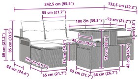 7 Darabos Kerti Kanapészett Párnákkal Világosszürke Poly Rattan, 2-Személyes Kerti Kanapé Tárolóval és Párnákkal Világosszürke Poly Rattan