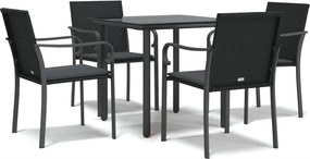 vidaXL 5 részes polyrattan és acél kerti étkezőgarnitúra párnával