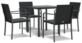 vidaXL 5 részes polyrattan és acél kerti étkezőgarnitúra párnával