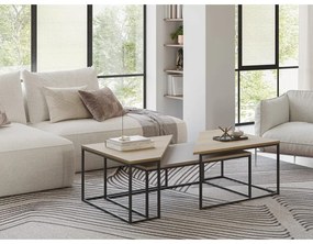 Dohányzóasztal szett tölgyfa dekoros asztallappal, 3 db-os 70x110 cm Titan – Marckeric