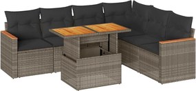 vidaXL 7 részes szürke polyrattan akácfa kerti ülőgarnitúra párnákkal