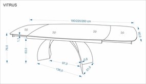 Vitrus bővíthető étkezőasztal travertin 180-260 cm