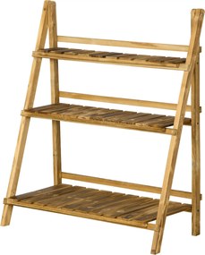 Outsunny 3-szintes Fa Növénytartó Összecsukható Növénypolc Beltéri és Kültéri Használatra Teraszra Kertbe Erkélyre 80x37x93 cm Természetes | Aosom