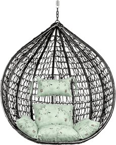 Fekete függőszék KOKON állvány nélkül, világoszöld párna mintával