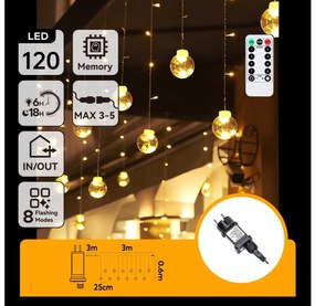 Aigostar - LED kültéri karácsonyi fényfüzér 120xLED/6W/230V/8 üzemmód 3x0,6m IP44 meleg fehér + távirányítóval