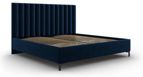 Sötétkék kárpitozott ágyneműtartós franciaágy ágyráccsal 180x200 cm Casey – Mazzini Beds
