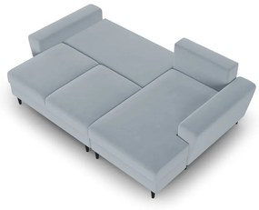 Világoskék bársony kinyitható tárolóhelyes sarokkanapé (jobb oldali-heverő résszel) Kyoto – Cosmopolitan Design