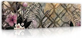 Vászonkép 145x45 Trópusok botanika levelek virágok hibiszkusz minta egzotikus