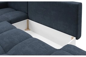 ALMADA kinyitható L-alakú kárpitozott sarokkanapé tárolóval, balos, kék