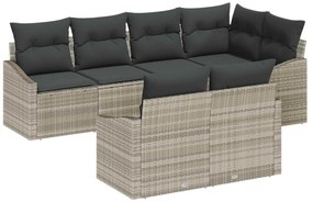 vidaXL Kerti Kanapé Szett párnával 7 pcs Világosszürke polirattan