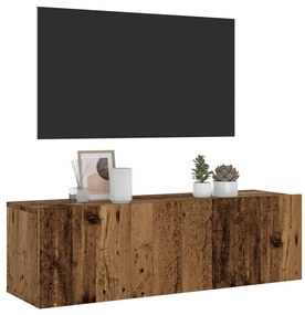 antik fa színű szerelt fa fali TV-szekrény 100 x 30 x 30 cm