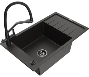 Mexen Elias 1-kamrás gránit mosogató lefolyóval és Duo konyhai csapteleppel, fekete/arany metál - 6511-75-671701-70-B
