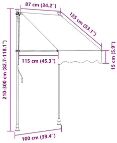 sárga és kék csíkos kézzel feltekerhető napellenző 100 cm