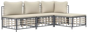 4 részes antracitszürke polyrattan kerti ülőgarnitúra párnákkal