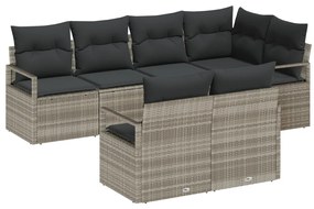 7 darabos kertkanapé szett párnákkal Világosszürke Poli Rattan, 2 fős kertkanapé tárolóval és párnákkal Szürke Poli Rattan