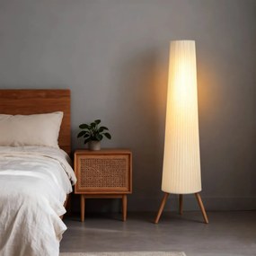 HOMCOM LED Állólámpa nappaliba, fa állvánnyal, lábkapcsolóval, 46 x 46 x 153 cm, fehér