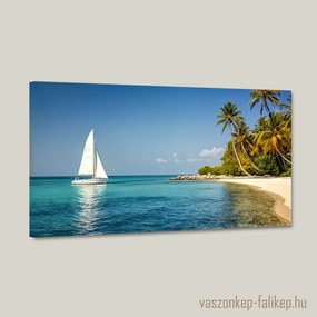 Vitorlás a trópusi tengerparton tájkép – nyugalom és elegancia 60x34 cm