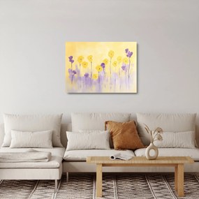 Üveg kép - Lila és sárga virágok (70x50 cm)