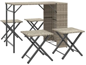 5 részes szürke polyrattan összecsukható kerti étkezőgarnitúra