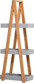 kleankin Bambusz Fürdőszobai Polc 3 Polccal A-Frame Fa Polc 30x18x81 cm Természetes és Szürke | Aosom