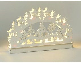 Karácsonyi LED dekoráció Templom házikókkal, 29x4,5x19 cm, 6 LED, meleg fehér