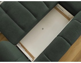 Zöld kinyitható-tárolóhelyes sarokkanapé (bal oldali-heverő résszel) Fuji – Bobochic Paris