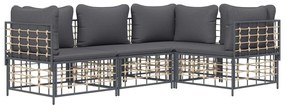4 részes antracitszürke polyrattan kerti ülőgarnitúra párnákkal