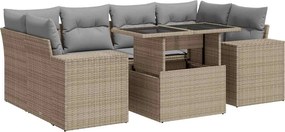 vidaXL 7 részes bézs polyrattan kerti ülőgarnitúra párnákkal
