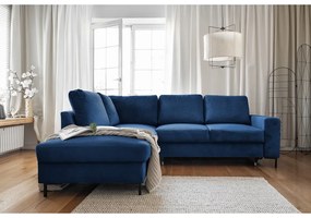 Sötétkék kordbársony kinyitható sarokkanapé (bal oldali) Lofty Lilly – Miuform