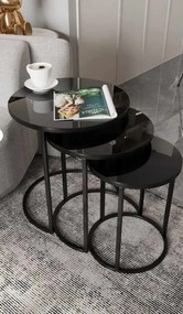 Milas üveg dohányzóasztal, fekete, Ø47 cm