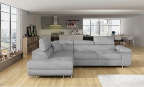 Világosszürke bársony kinyitható-tárolóhelyes sarokkanapé (bal oldali-L alakú) Anton – ELTAP