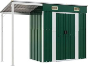 vidaXL zöld kerti fészer meghosszabbított tetővel 277x107x181 cm