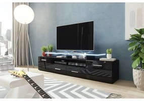 TV asztal + szekrény Blaise (fekete + fényes fekete) (fehér LED világítás). 1058803