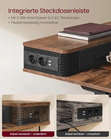 Magasságállítható elektromos íróasztal led világítással(7 szín), 60 x 120 cm, vintage barna/fekete