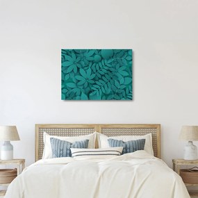 Üveg kép - Türkiz levelek (70x50 cm)