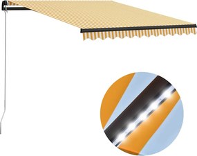 vidaXL sárga és fehér kézzel kihúzható LED-es napellenző 300 x 250 cm