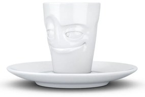 Fehér 'mosolygós' porcelán csésze és alátét, 80 ml - 58products