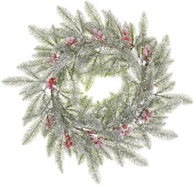 Nagy, fagyos koszorú piros bogyókkal, 50 cm
