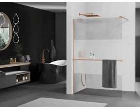 Mexen Kioto+, Walk-In zuhany paraván polccal és akasztóval 90 x 200 cm, 8 mm átlátszó matt üveg, réz matt profil, 800-090-121-65-35