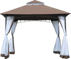 Outsunny Kerti Pavilon 3x3m Kettős Tetővel és Oldalsó Hálópanelek Zippel – Jó Szellőzésű Pavilon Teraszra, Rendezvényekre, Esküvőkhez Barna és Fehér |