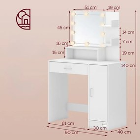 JOCELYN fésülködőasztal világítással, 140×90×40cm, fehér Casaria