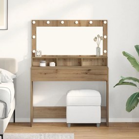Sminkasztal LED fényekkel Mesterséges tölgyből, 100x41x135 cm