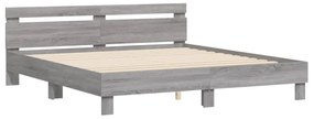 szürke sonoma színű ágykeret fejtámlával és LED-del 200x200 cm