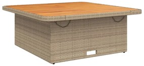 bézs polyrattan és akácfa kerti asztal 110 x 110 x 71 cm