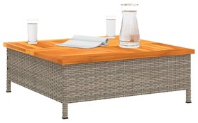 szürke polyrattan és akácfa kerti asztal 70 x 70 x 25 cm