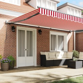 Automatikus Behúzható Napellenző Piros és Fehér Csík 500x350 cm