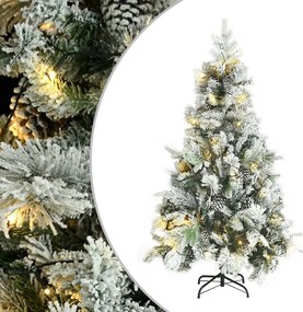vidaXL PVC és PE megvilágított karácsonyfa hóval/fenyőtobozzal 195 cm