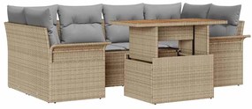 vidaXL Kerti Kanapé Szett tárolóval 7 pcs Bézs Poli rattan