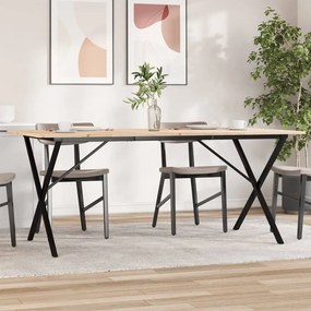 Tömör fenyőfa és acél étkezőasztal X-vázzal 180x90x75 cm